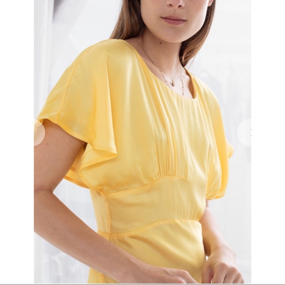 NWT &OtherStories Yellow Gathered Satin Maxi Dress - Picture 2 of 4